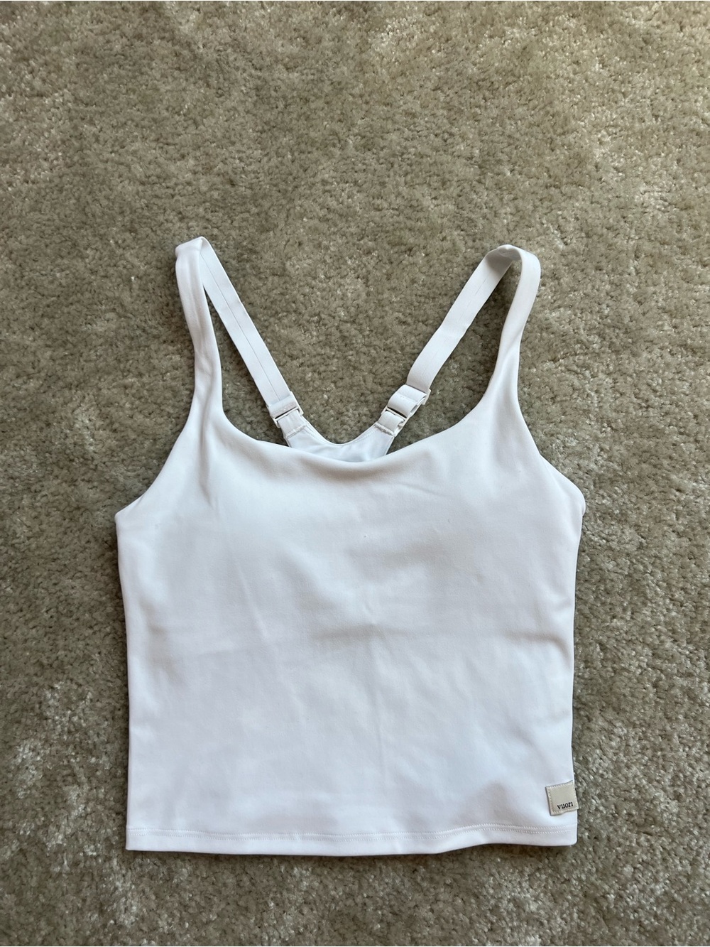 Vuori White Cropped Tank with Adjustable Straps
